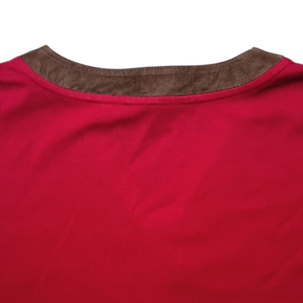 Lauren Ralph Lauren Women’s Red Pullover Sweater M Faux Suede Trim Cozy Classic - Picture 5 of 11